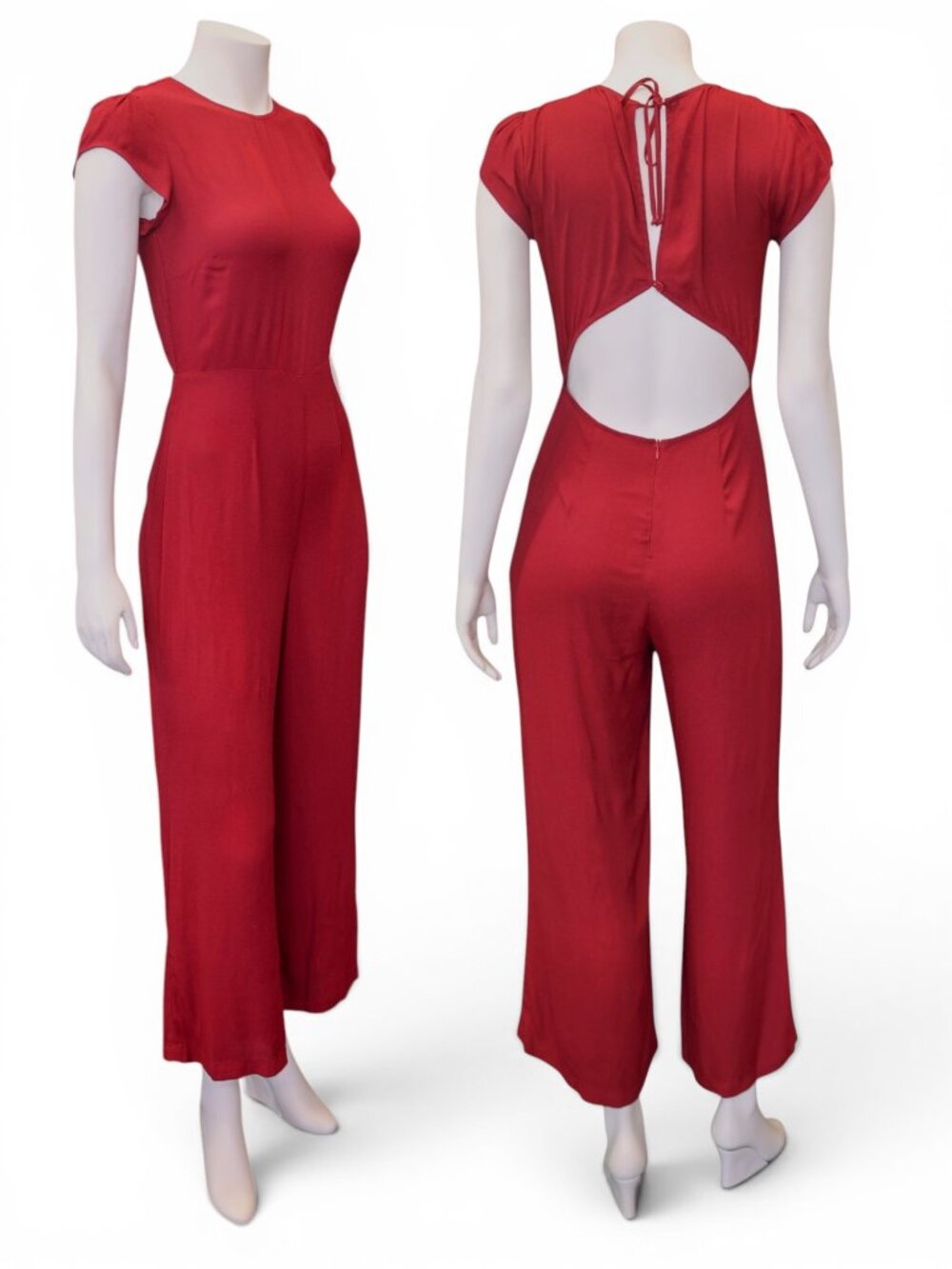 Reformation Red Open Back Wide Leg Jumpsuit